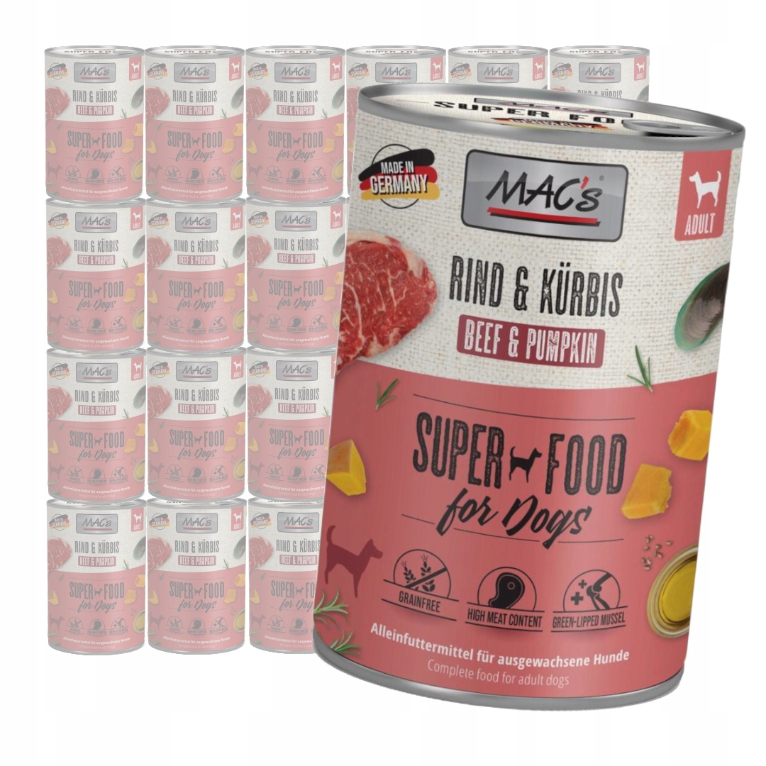 Levně MAC's Dog 24x400g Bezobilné Vlhké Krmivo s hovězím a dýní pro psy