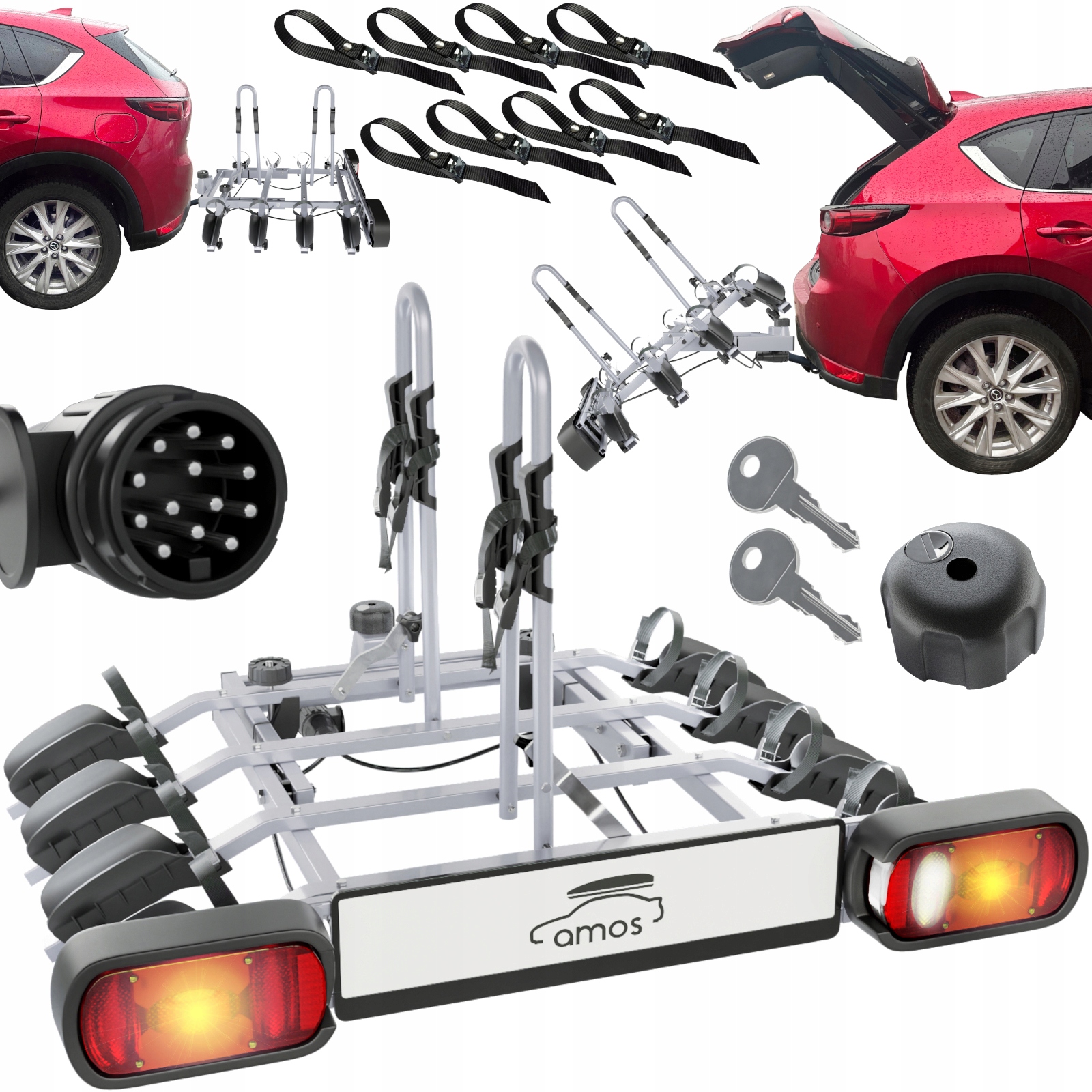 ZAMYKANY BAGAŻNIK ROWEROWY NA HAK 4 ROWERY TYTAN 13 PIN UCHYLANY 75KG 2024