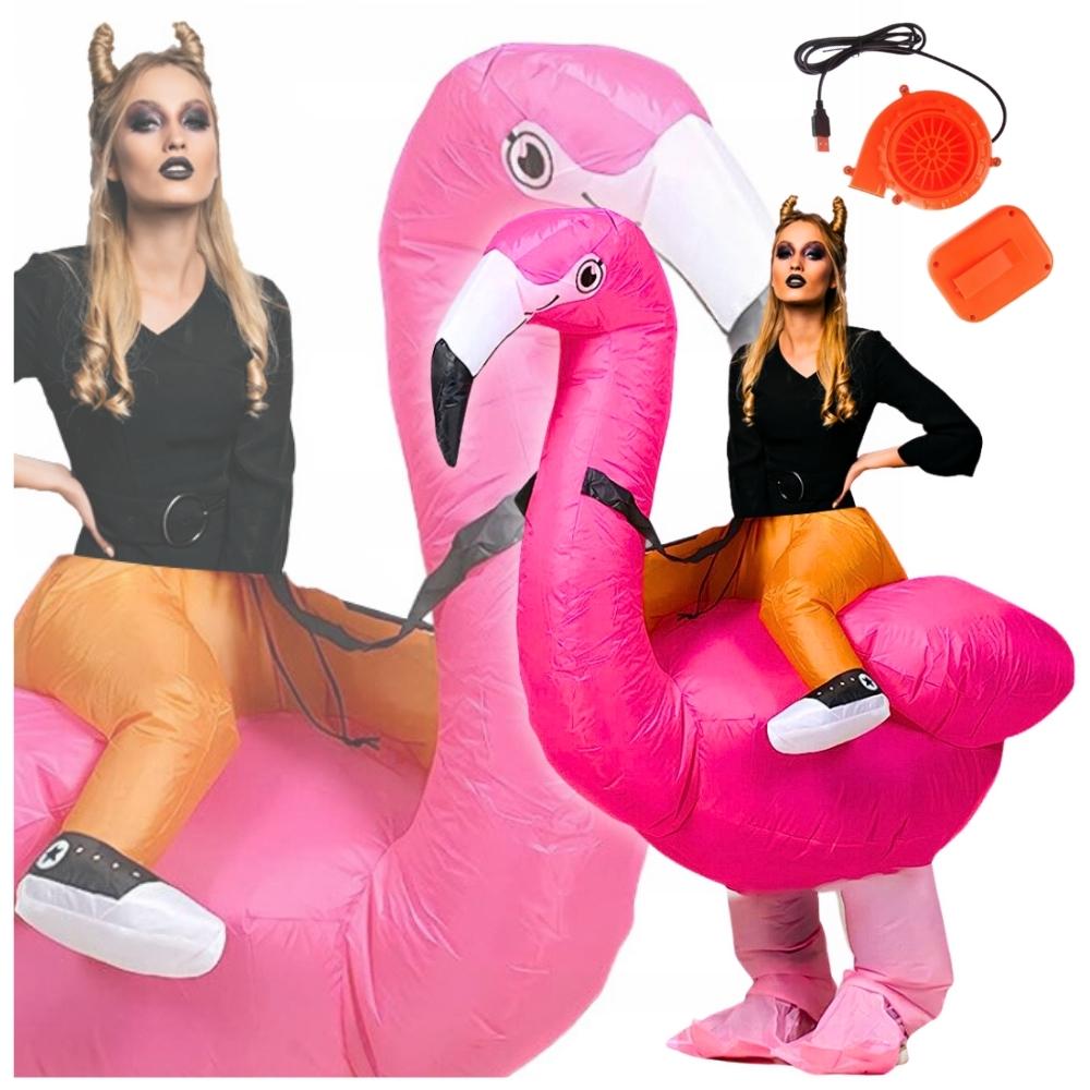 Kostým Plameňák nafukovací dárek ke Dni žen růžový samonafukovací karneval