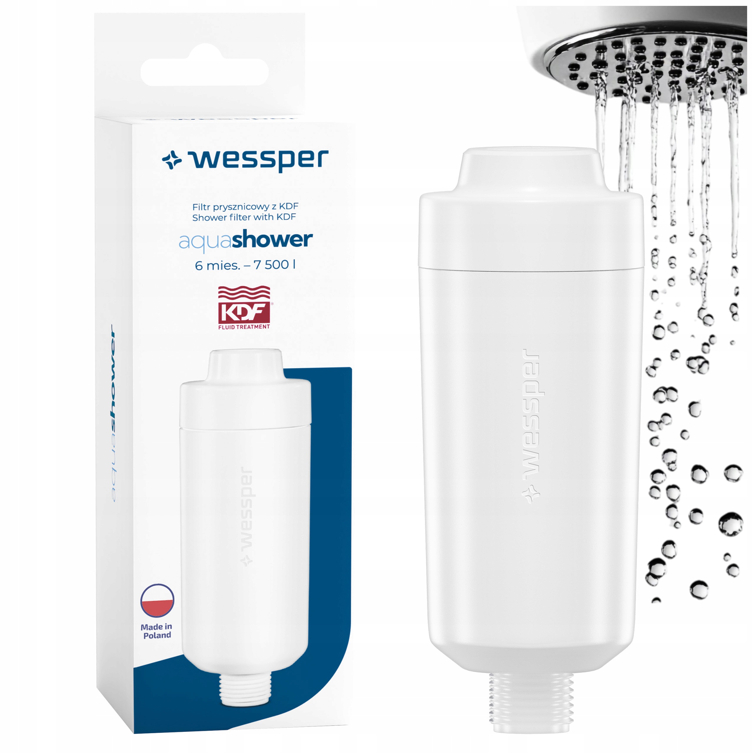 Filtr Wody Prysznicowy do prysznica Wessper Aqua usuwa kamień chlor Kdf