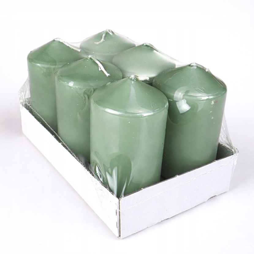 Świece ozdobne walec zielony 6-pak, 9 cm, Ø 4,7 cm