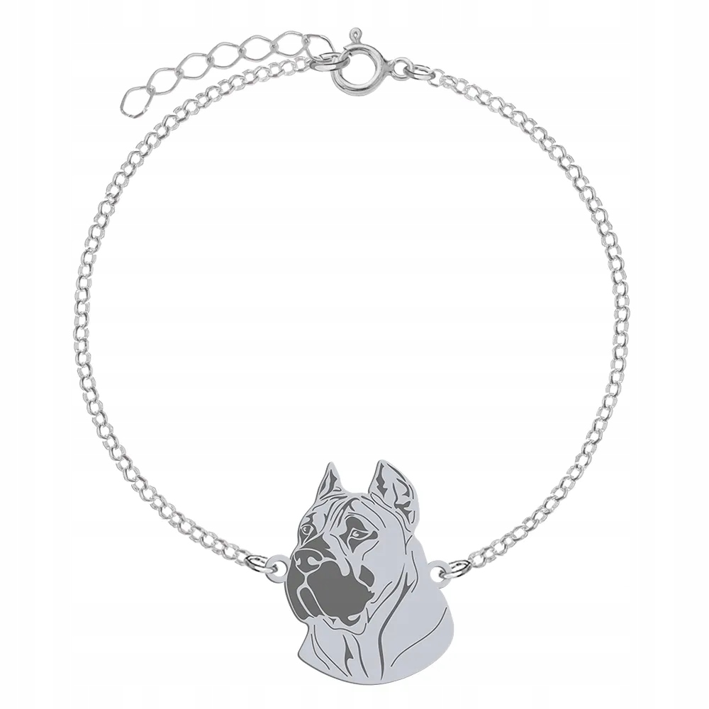 Stříbrný náramek s psem Perro De Presa De Canario 925 Žena Gravírování