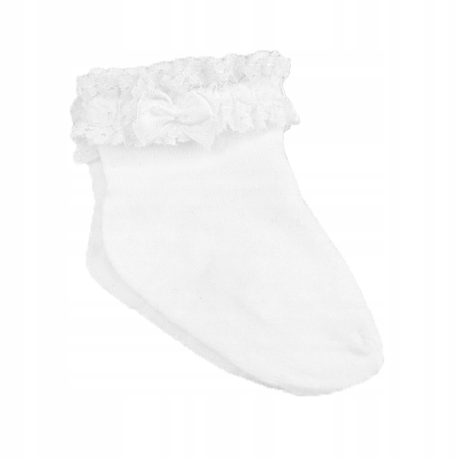 

Białe skarpetki do chrztu najmniejsze stópka 9 cm