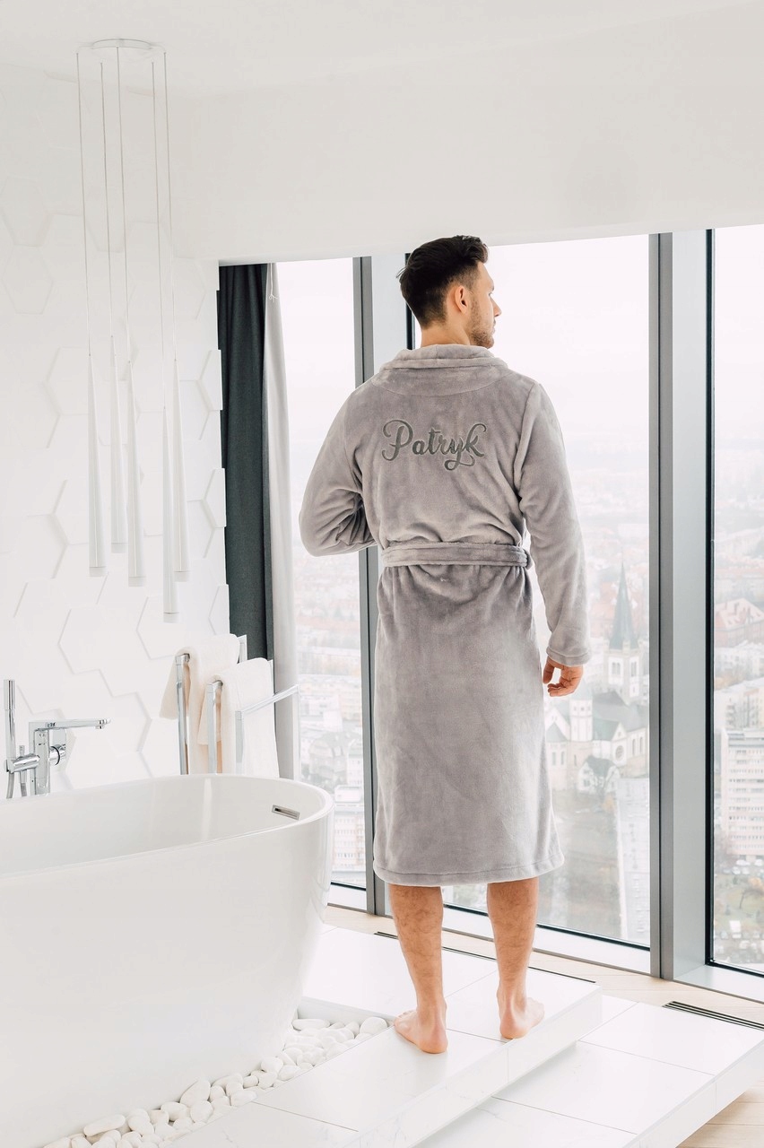 Pánský vyšívaný župan šedý teplý tlustý k Vánocům dárek pro něj