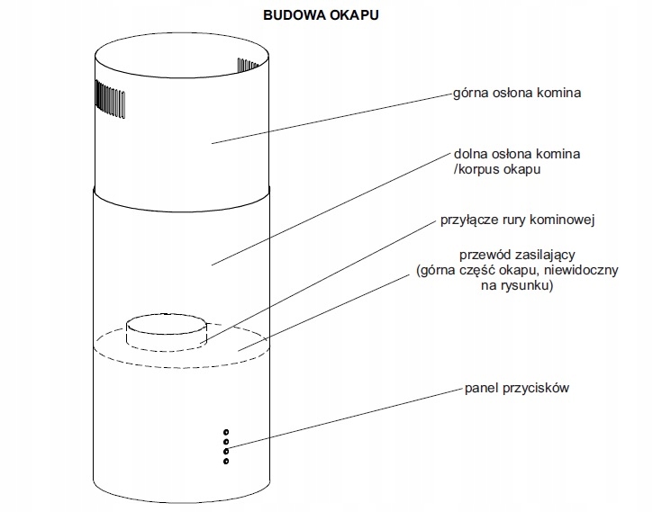 Okap Shadow wyspowy wiszący tuba CZARNY MAT śr. 35cm Rodzaj okapu wyspowy