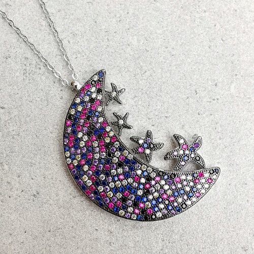 Náhrdelník třpytící se barevný měsíc