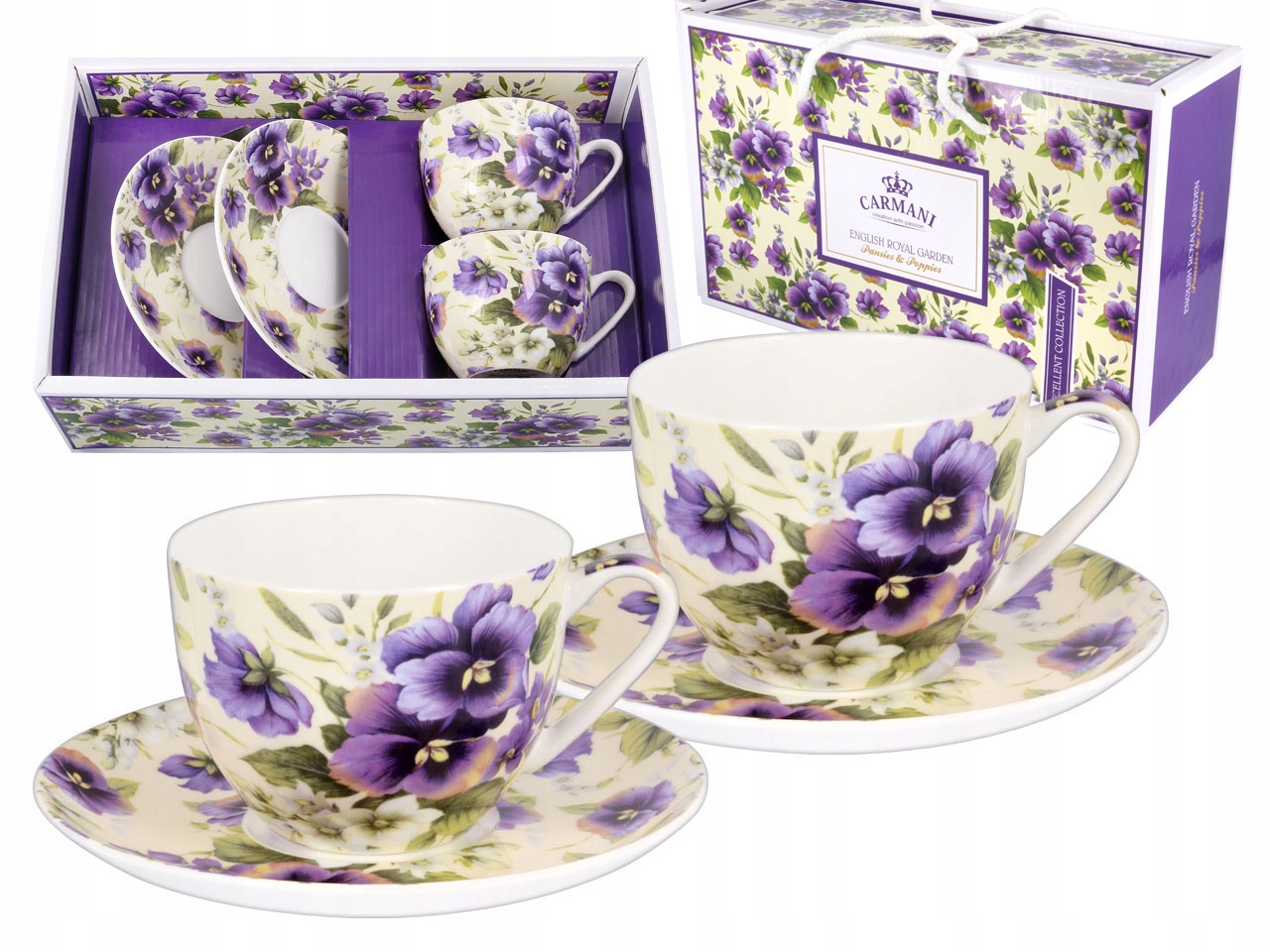 Krásná sada 2 šálků Macešky v dárkové krabičce