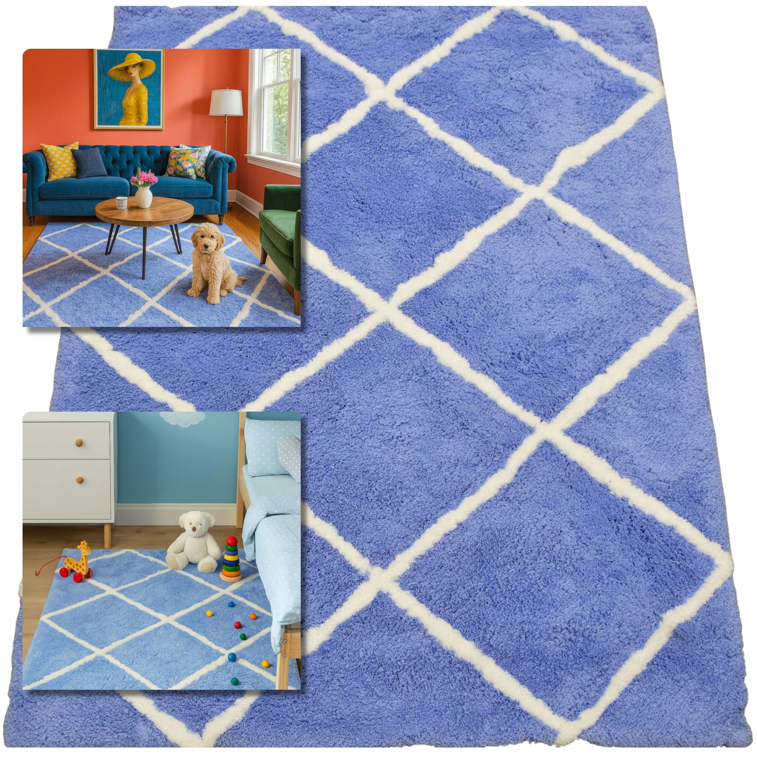 Koberec 80x150 Shaggy Velvet Modrý Koberec Do Obývacího Pokoje Loft Nadýchaný Koberec