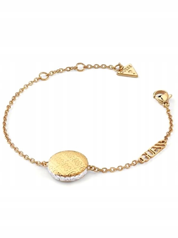 Zlatý náramek Guess 4G Rising, kulatý přívěsek s krystaly JUBB04264
