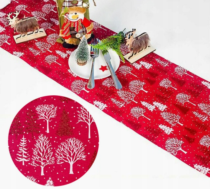 ŚWIĄTECZNY BIEŻNIK NA STÓŁ OBRUS WIGILIJNY DEKORACYJNY W ROLCE ŚWIĘTA Typ Bieżniki