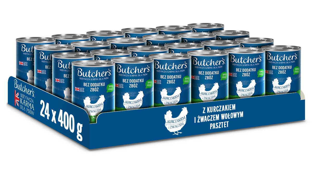 Butchers mokra karma dla psa kurczak żwacz pasztet 24x400g