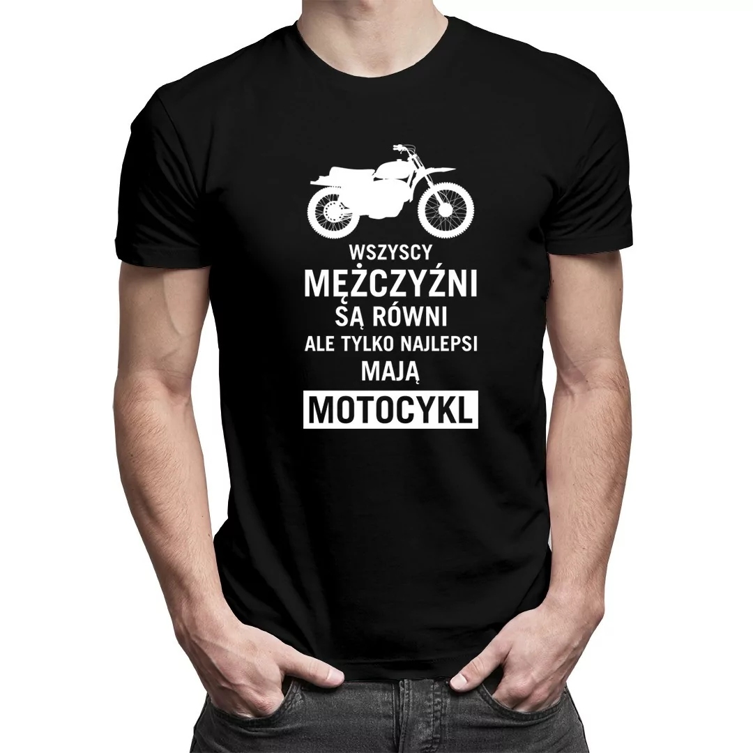 

Męska koszulka ze śmiesznym nadrukiem motocykl