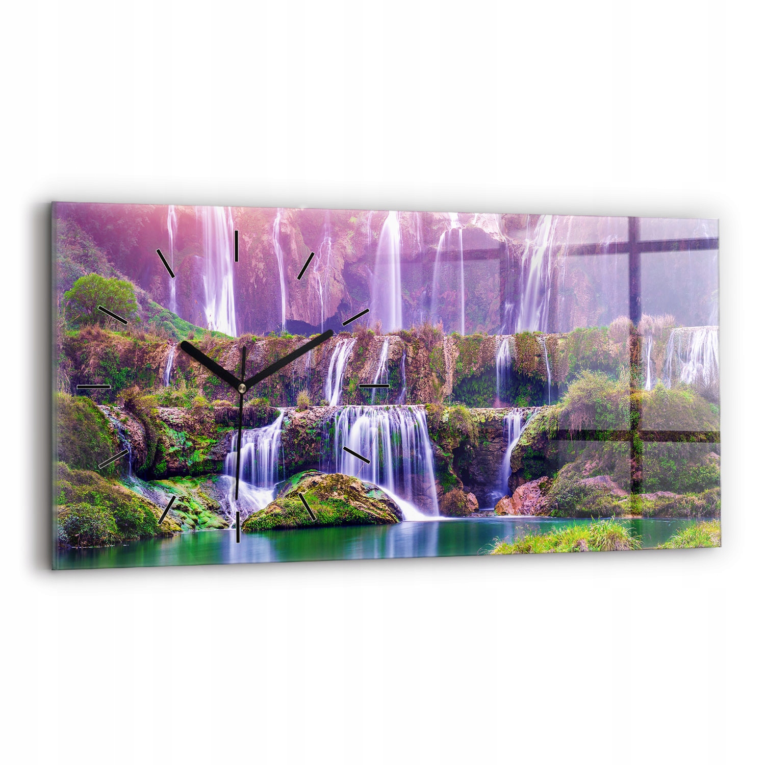 Dekorativní nástěnné hodiny s krásnou grafikou 60 cm x 30 cm Vodopád Jiulong Čína