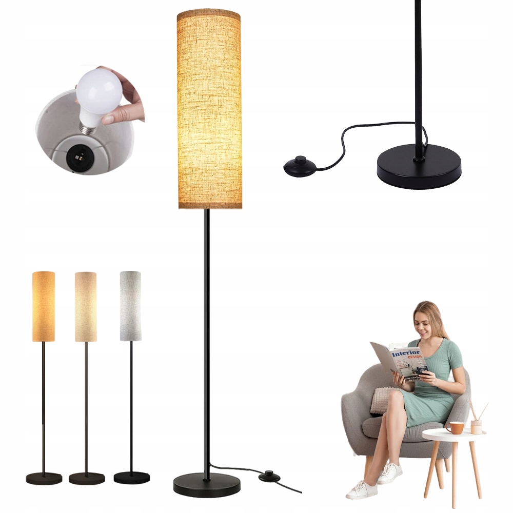 Stojací Lampa Se Stínítkem Len 1000LM Pro Čtení A Do Ložnice, Sada