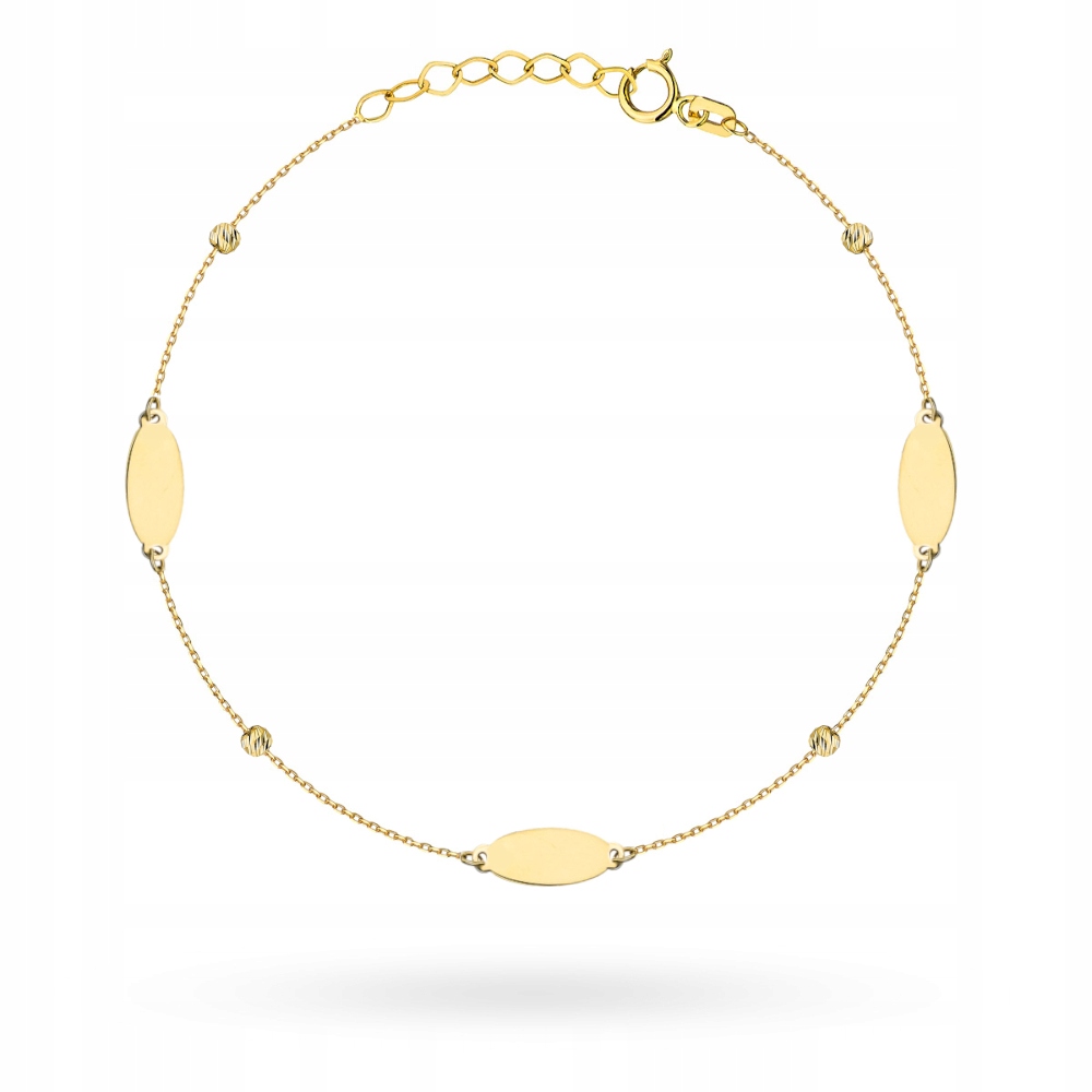 Zlatý náramek 585, oválné plechy a diamantové kuličky, módní design 14k