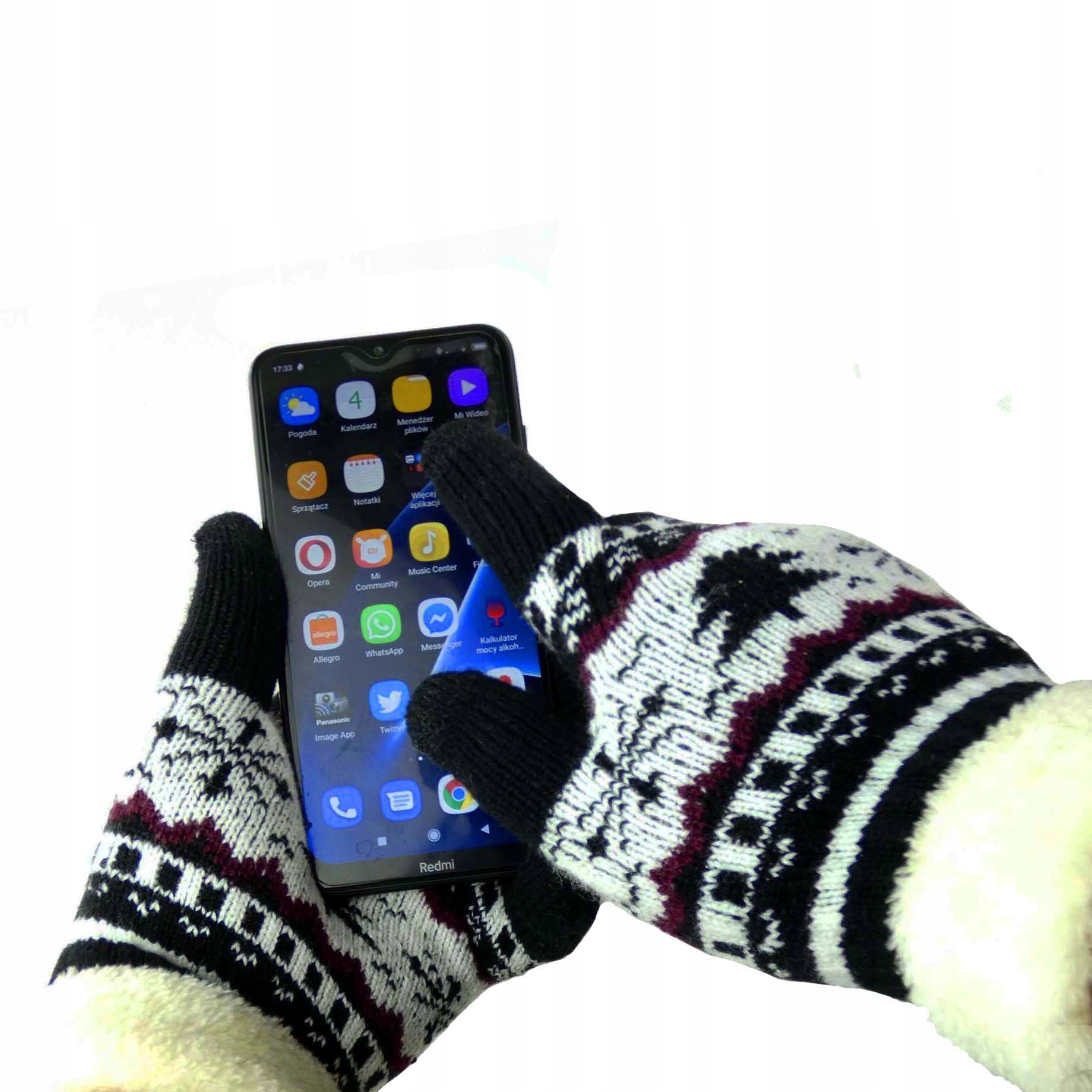 

Rękawiczki damskie ciepłe etno wzory z kożuszkiem