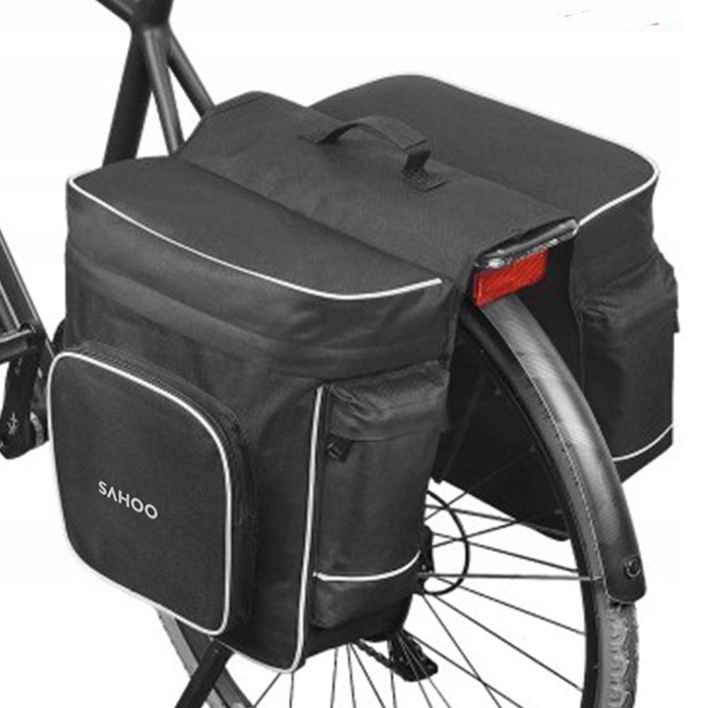 Sakwa Na Bagażnik Rower Bagaż Torba Rowerowa Tylna 2 Komory Duża 30L Czarna