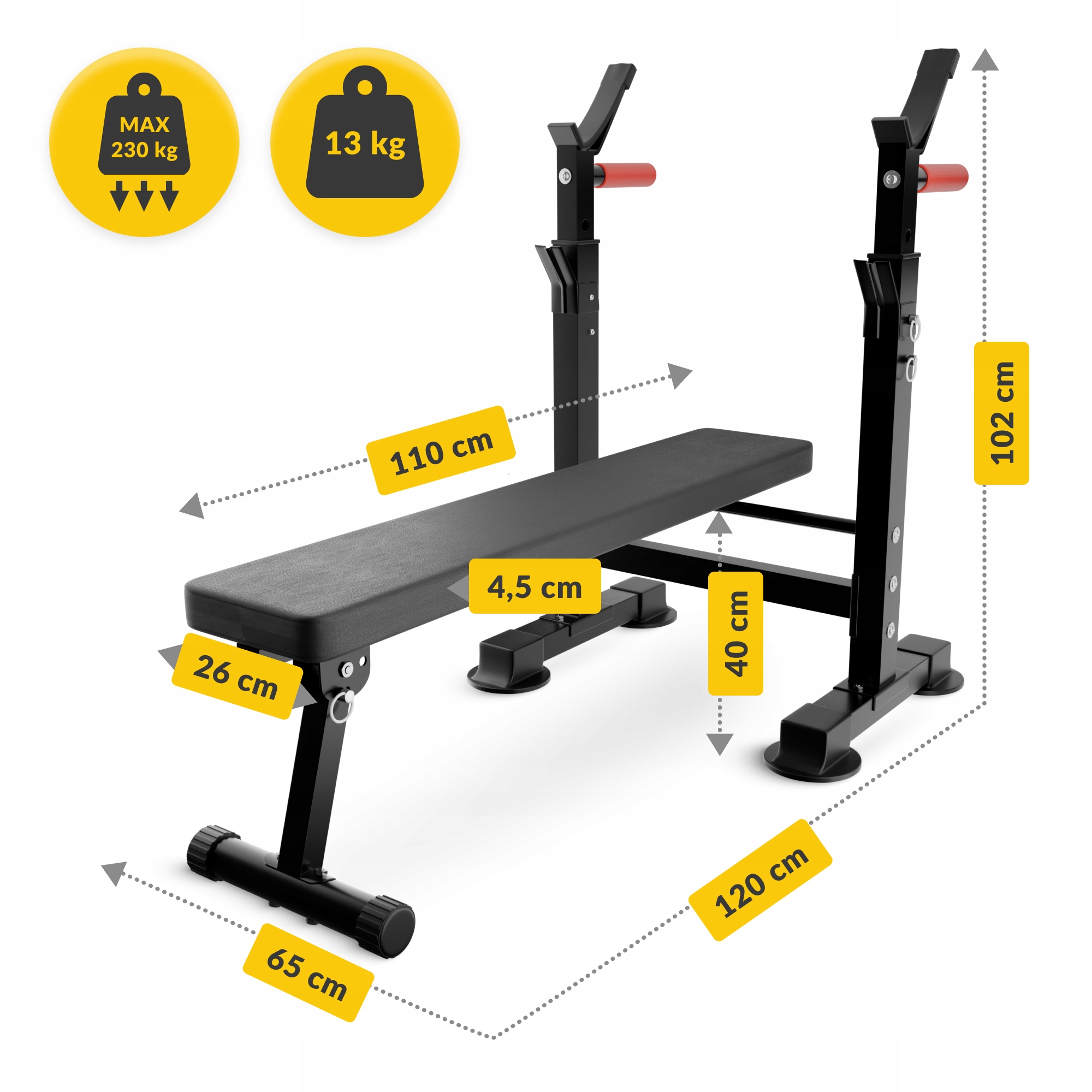 СКАМЬЯ ТРЕНИРОВОЧНАЯ, ПЛОСКАЯ, СКЛАДНАЯ, РЕГУЛИРУЕМАЯ, СТОЙКА ДЛЯ ШТАНГИ ​​PRO+ Код производителя BARBELL BENCH PRO+