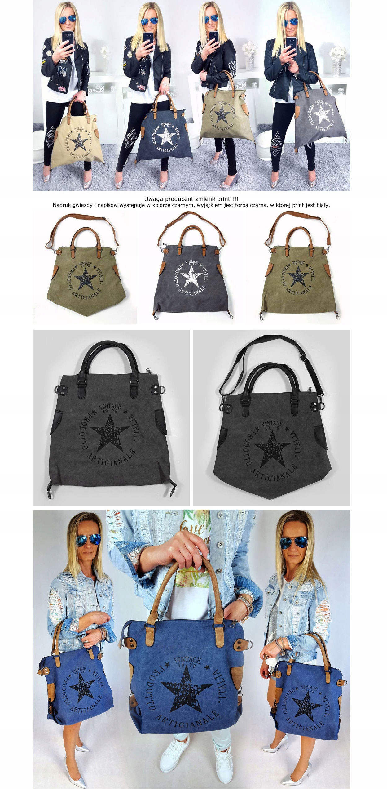 TOREBKA GWIAZDA VINTAGE WOREK SHOPPER BAG TORBA XL Płeć kobieta