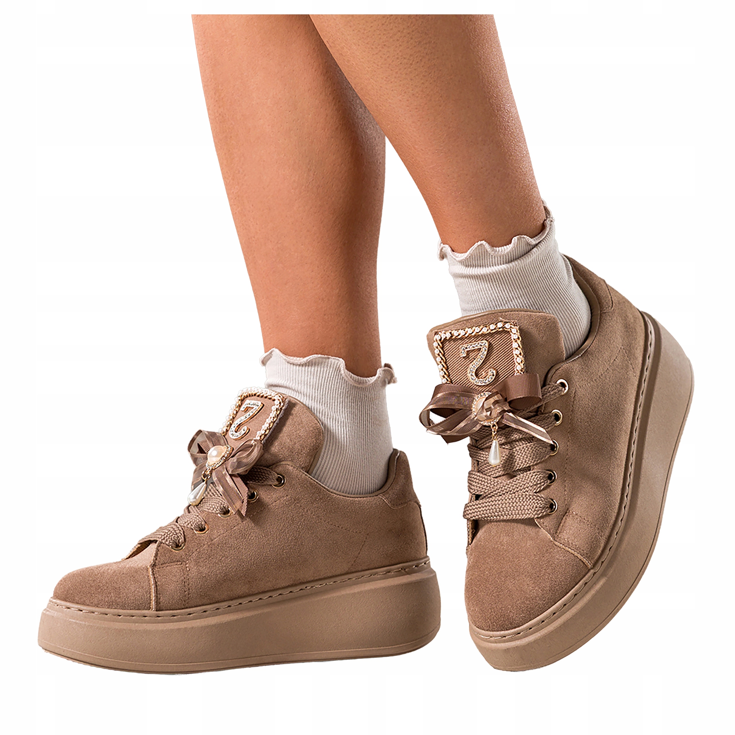 Sneakersy Béžové Dámské Sportovní Odnímatelná ozdoba na platformě Modne r 39