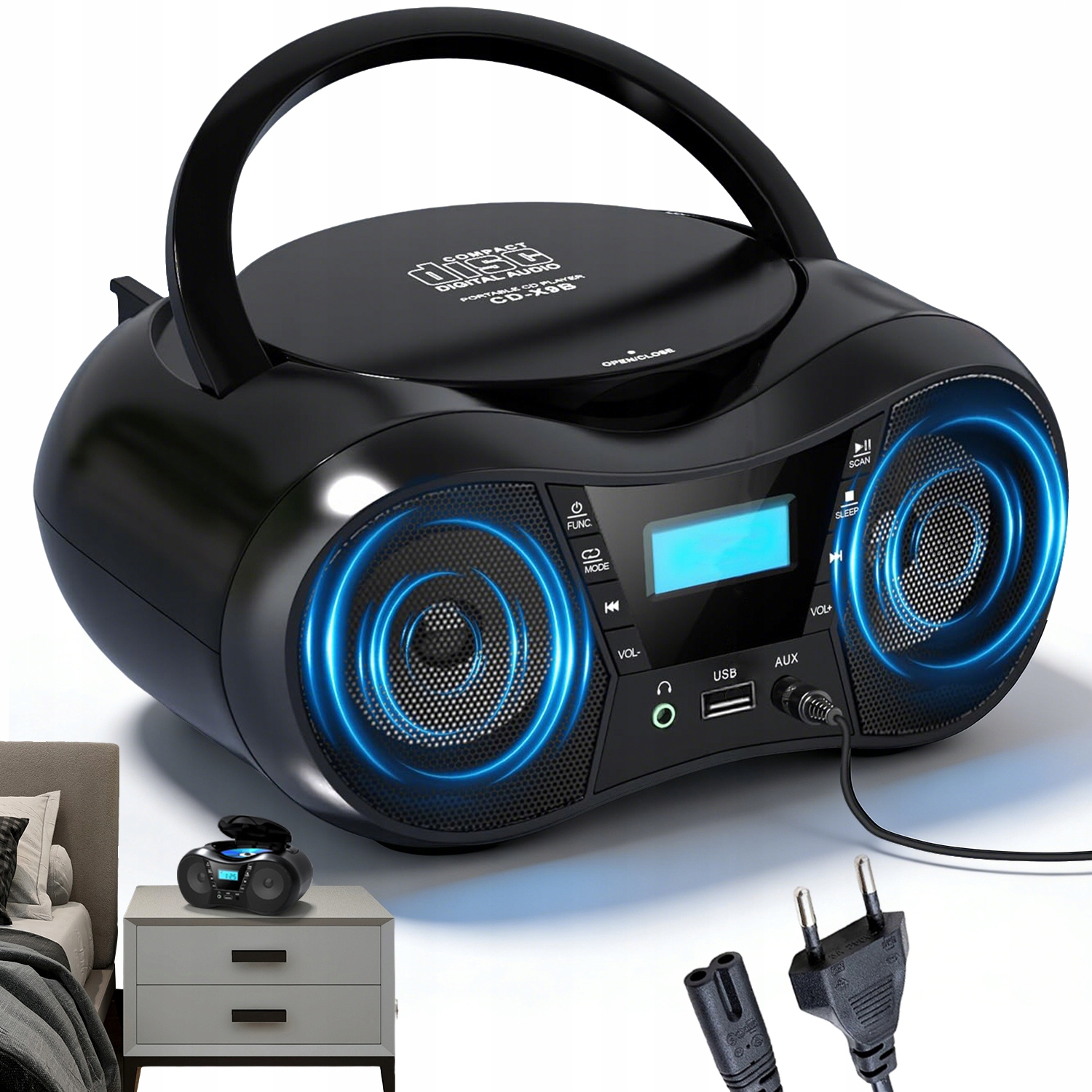 Bluetooth CD Přehrávač Do Domácnosti S Otočnou Anténou Fm Rádio Usb MP3