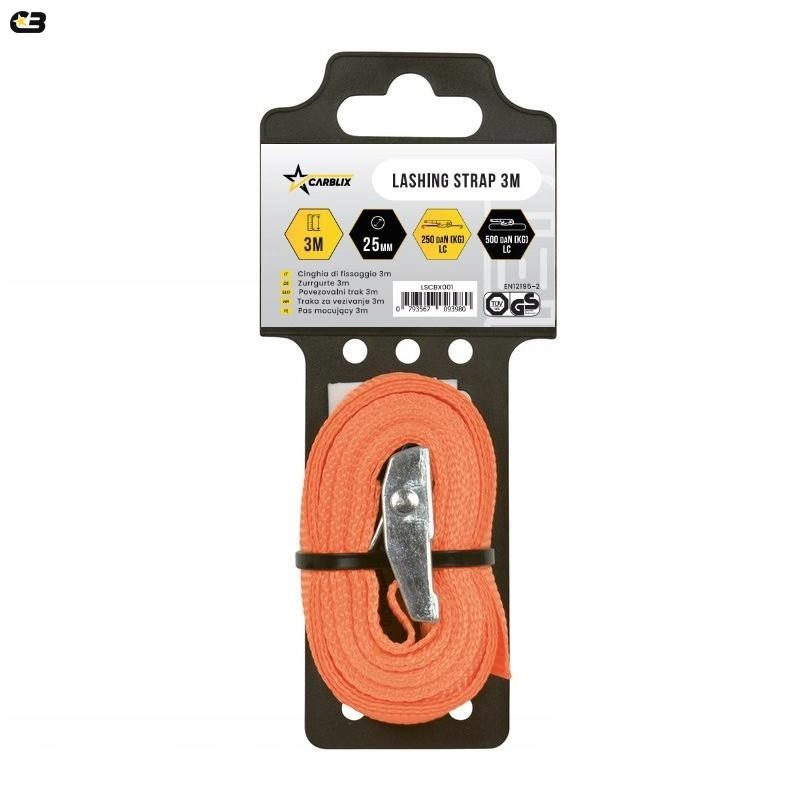 Pas do mocowania bagażu 25 mm x 3M 250kg z eurozawieszką