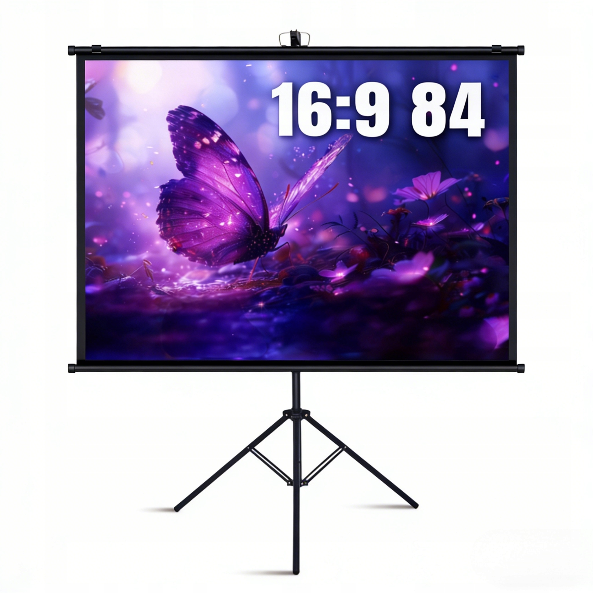 Ekran projekcyjny przenosny 84 cali 16:9 zwijany Full Hd 4K+GRATIS Statyw