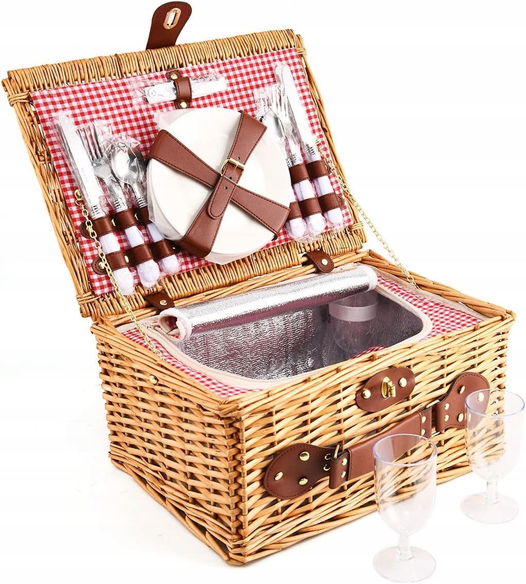 Proutěný Piknikový Koš S Nádobím Pro 4 Osoby Termoizolační Komora