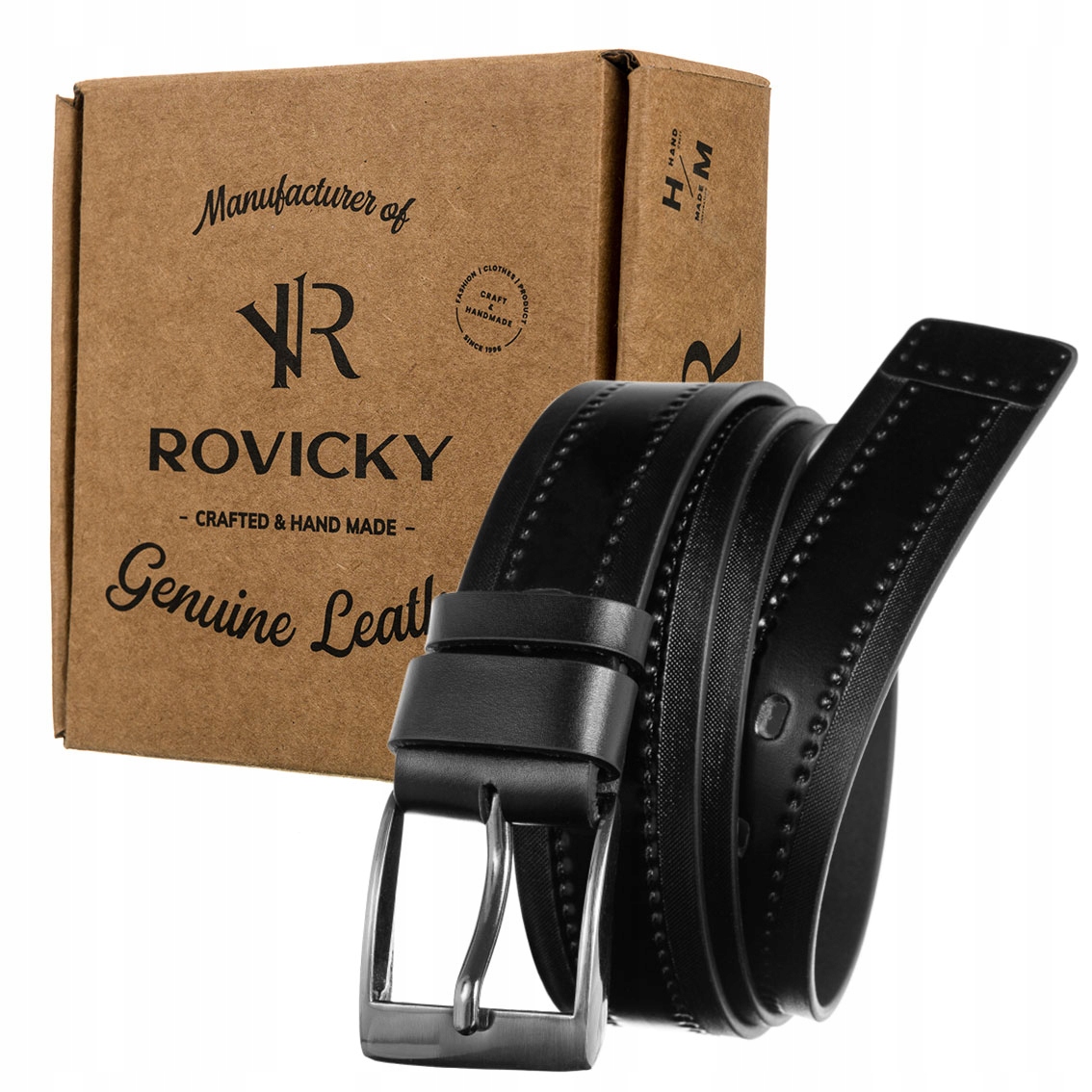 

Pasek męski skórzany do spodni szeroki Rovicky