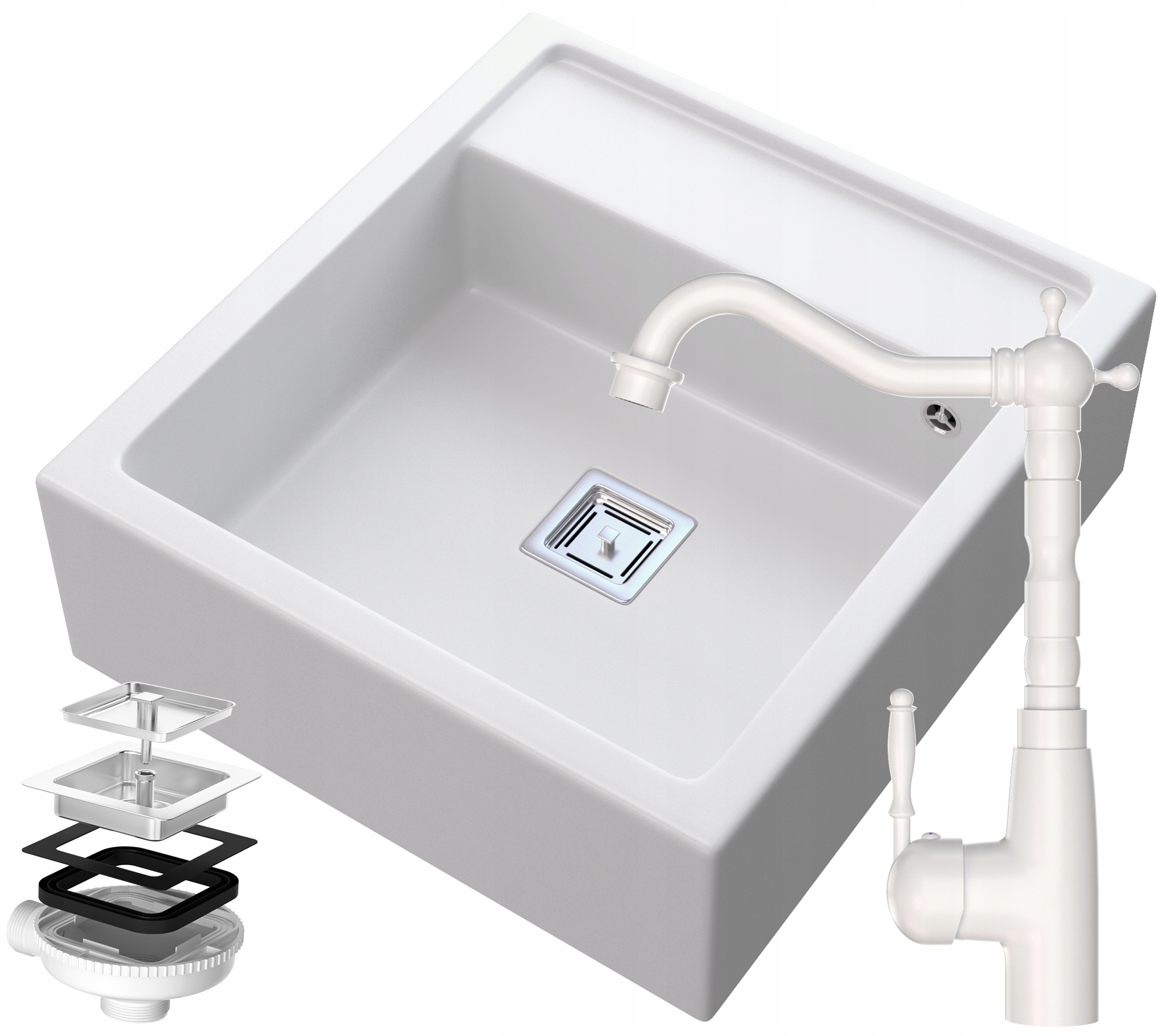 Dřez Granit Baterie Retro Skandinávská bílá Farm