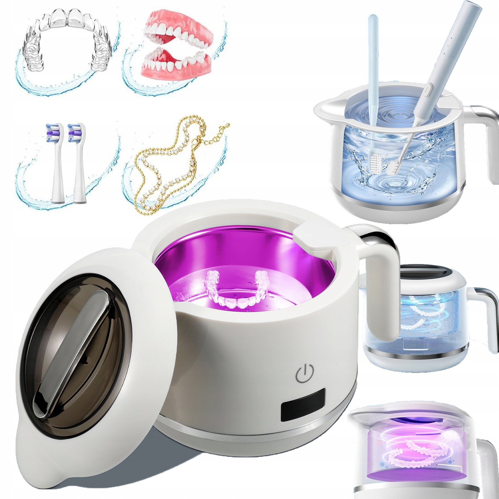 BIAŁA PRZENOŚNA ULTRADŹWIĘKOWA MYJKA DO BIŻUTERII I APARATÓW