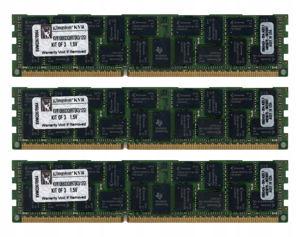 Kingston 12GB 3X4GB DDR3 PC3-8500R 1066MHz KVR1066D3Q8R7SK3/12GI 9965434-00