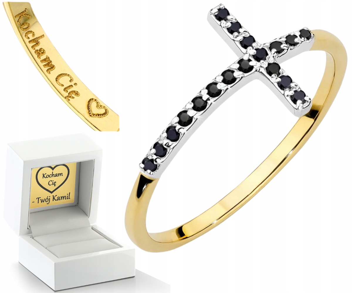 Zlatý Prstýnek Prstýnek Černé Brilianty 585 Gravírování