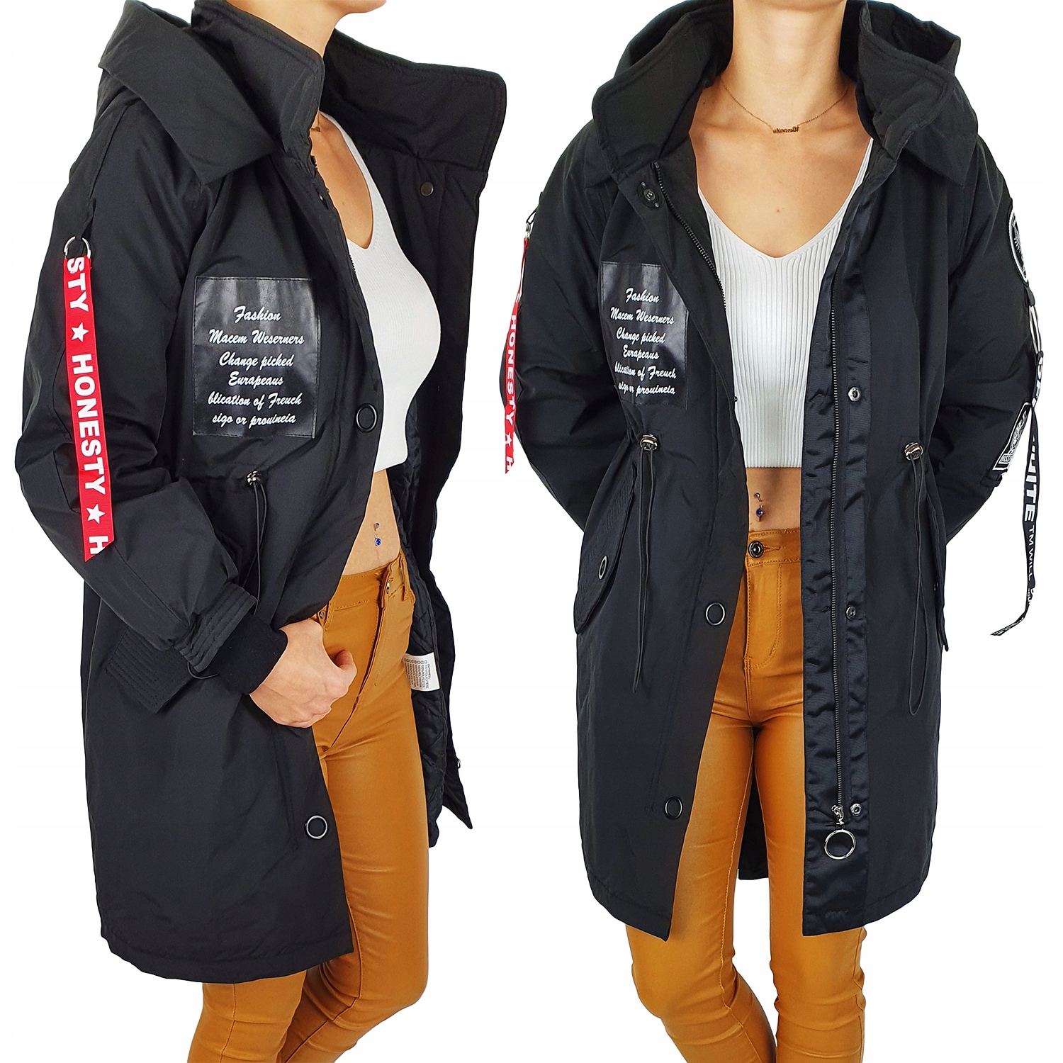 #vynikající Dámská Dlouhá Bunda Parka Kapuce Black#