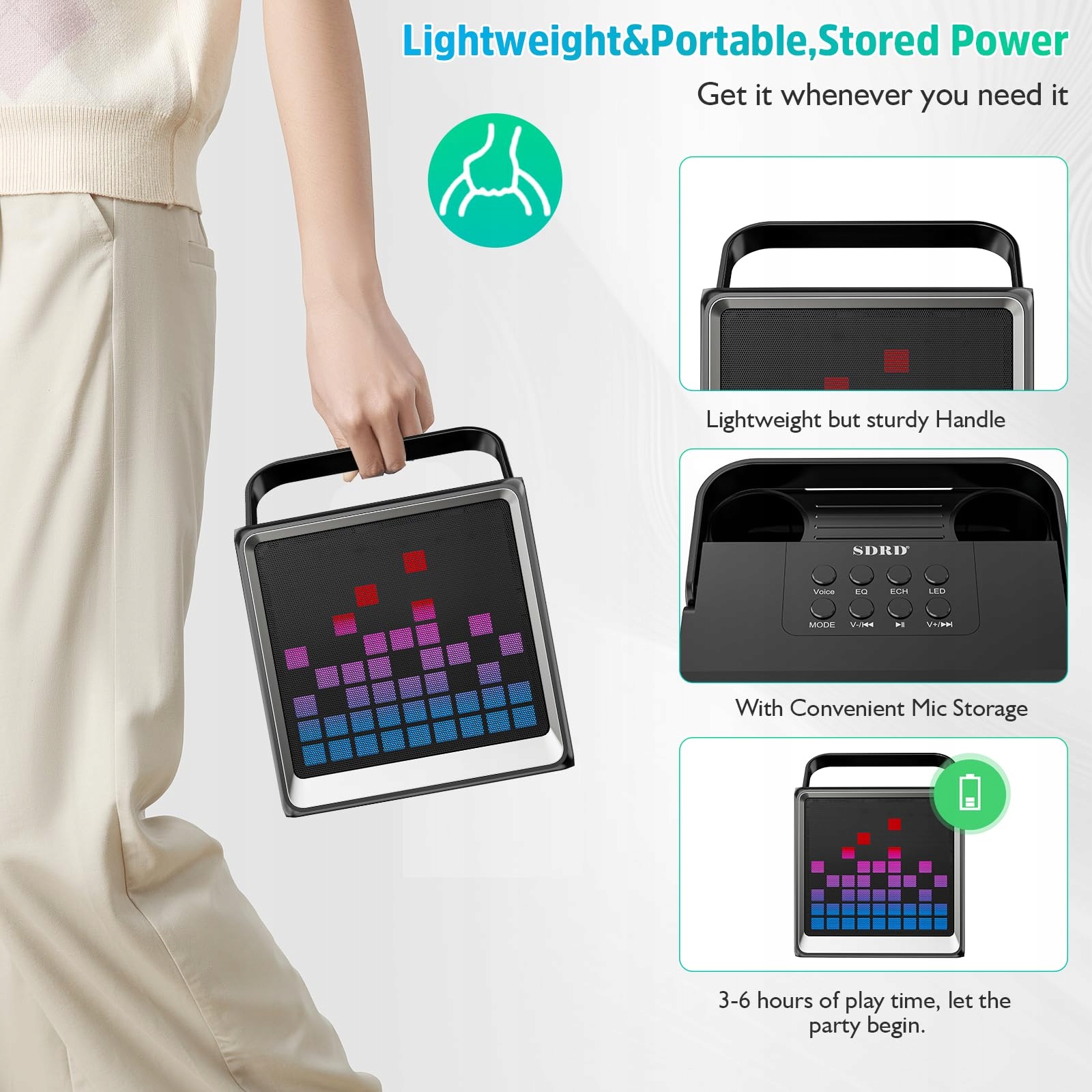 LSMOEO: Portable karaoke dla dzieci i dorosłych z mikrofonami LED — miniatura 5