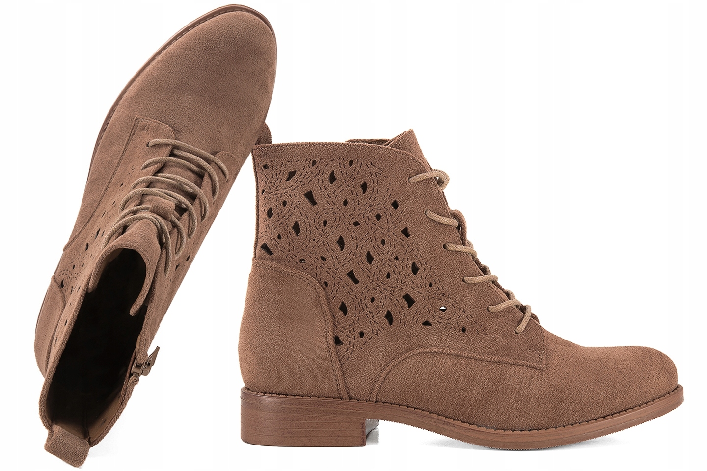 S.barski HY51-136 Boty Ažurové Kotníkové Boty Kozačky Semišové Eko 38 coffee