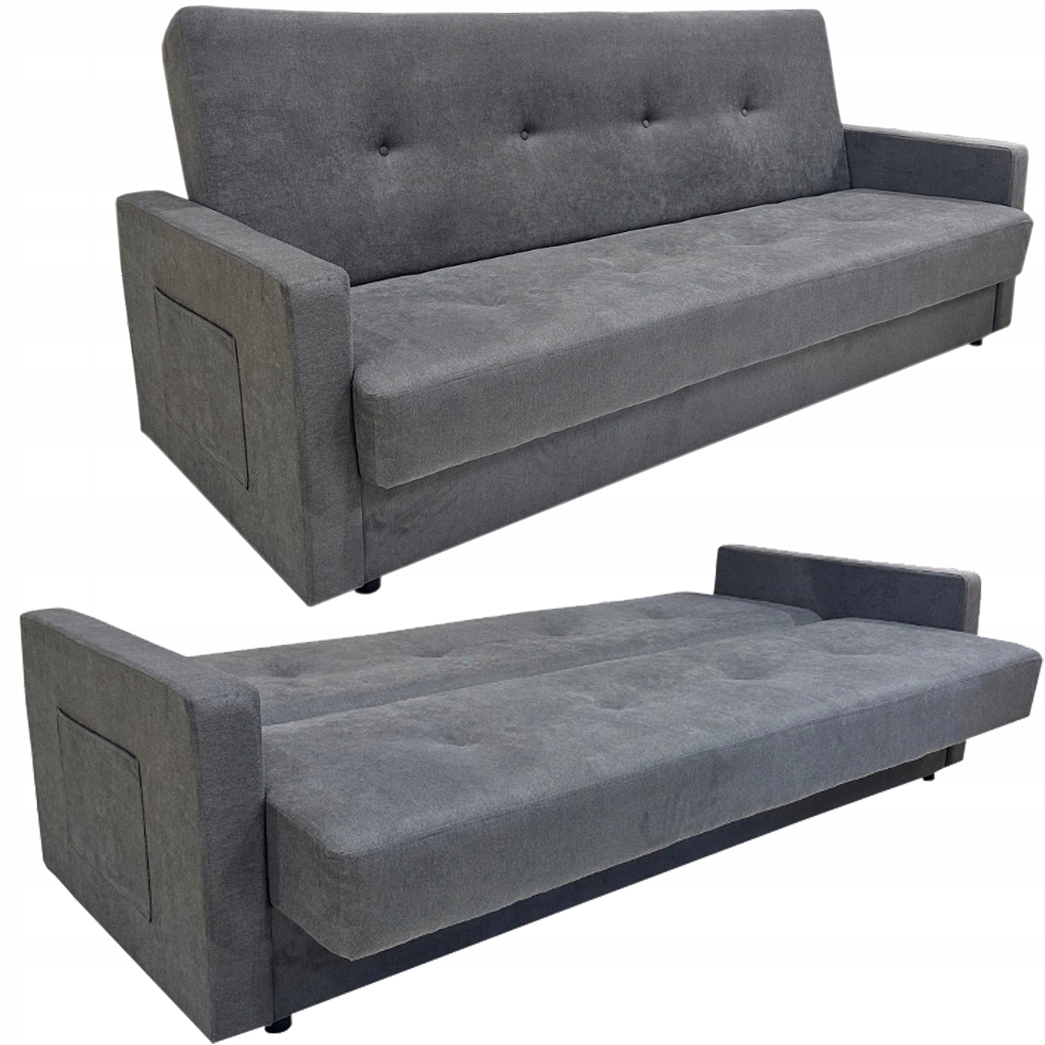 Išskleidžiama sofa-lova, Sofa su šonais, Kanapė, Lova - Pilkos spalvos