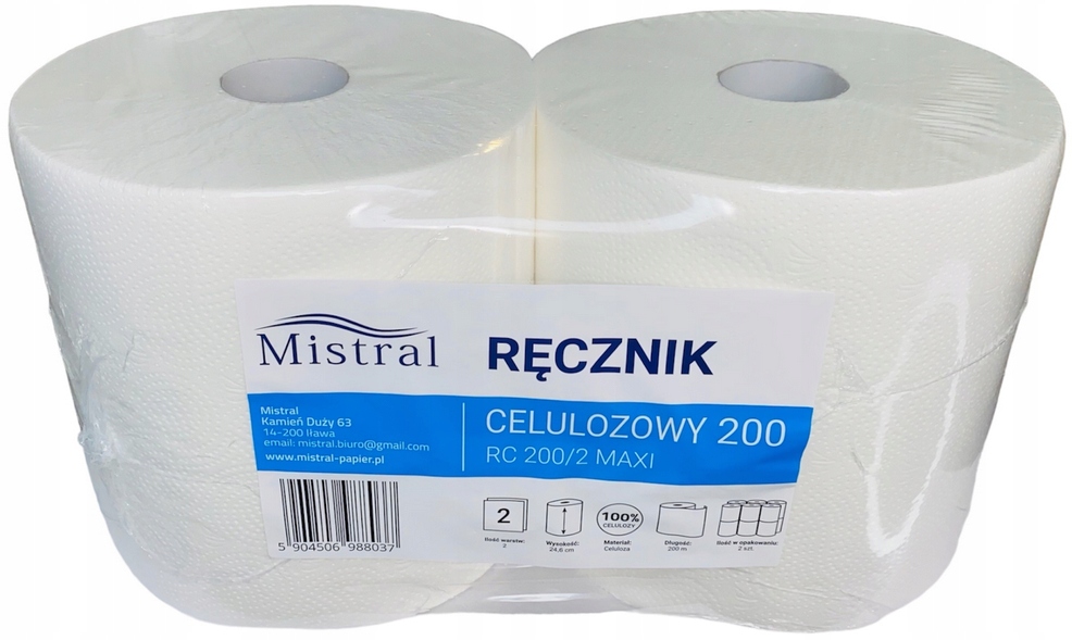 Ręcznik Papierowy Czyściwo Papierowe Celulozowe 200m 2 szt Biały Chłonny