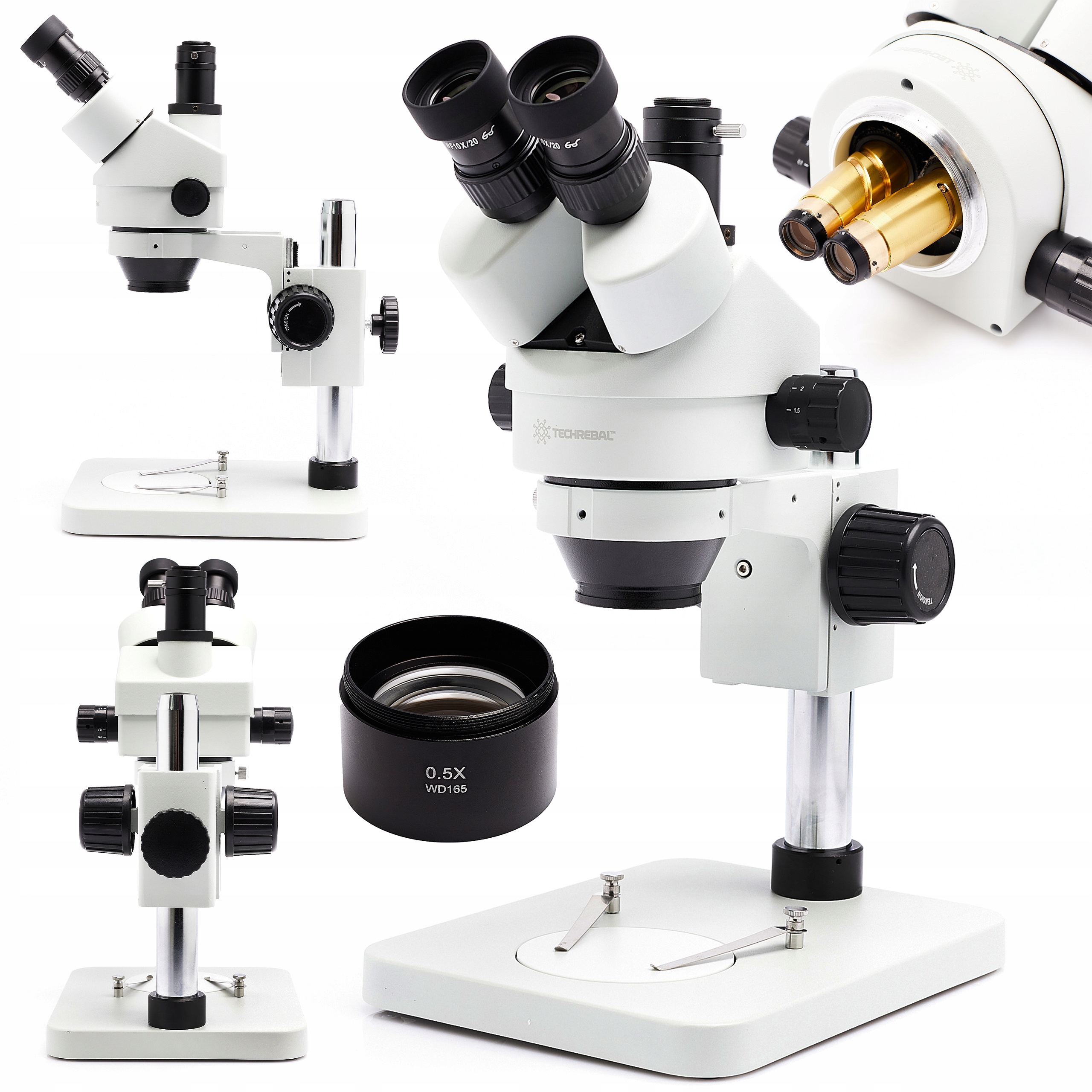 Stereoskopický Trinokulární Mikroskop 10HT Čočka Barlowa 0,5X Techrebal
