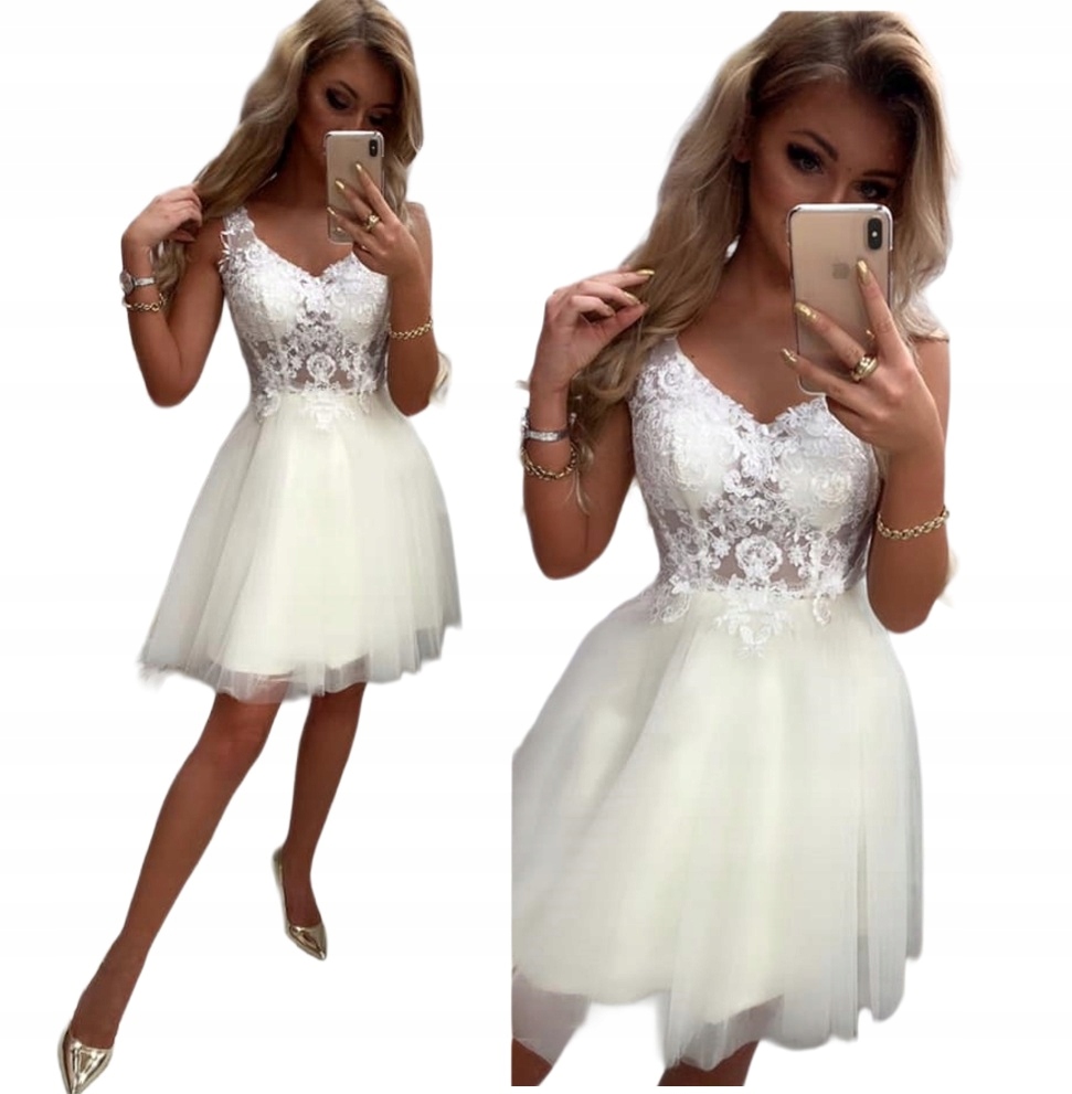 Dagmara Mini Ecru Tylová Šaty S Krajkou svatba Xs