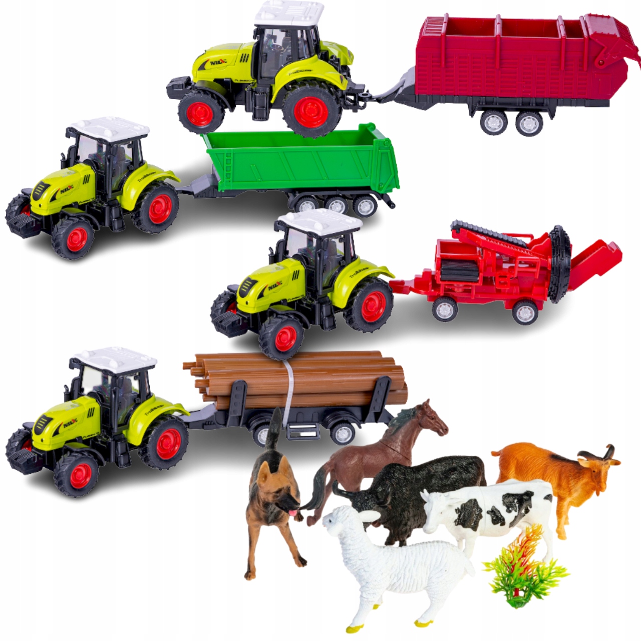 

Zestaw 4 Duże TRAKTORY*25cm* Napęd Zwięrzęta Farma
