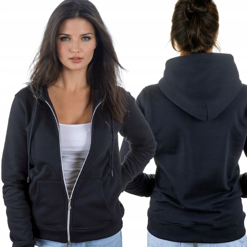 Czarna rozpinana bluza damska z kapturem polskiej marki Lamon Premium M