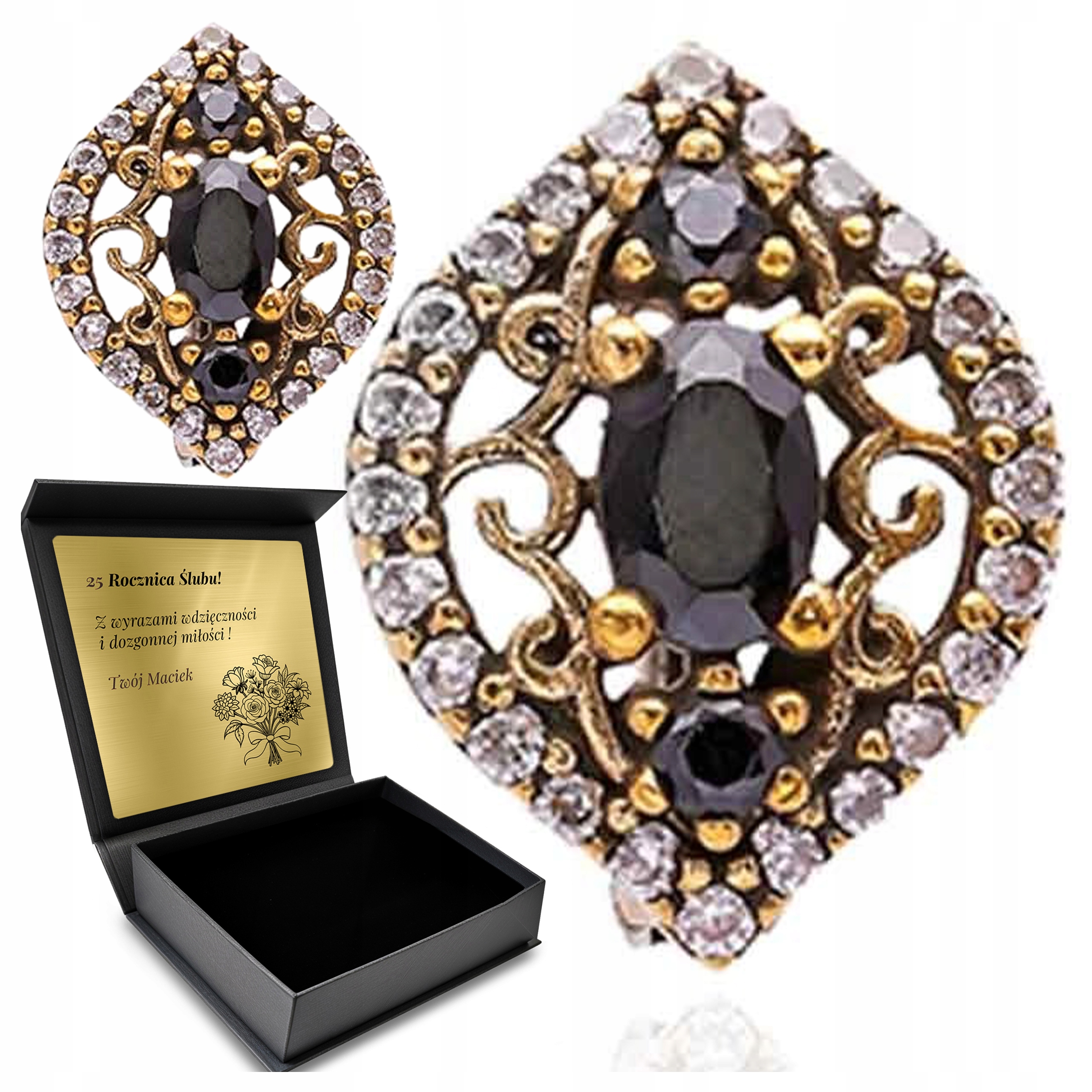 Stříbrné Náušnice 925 S Černými Zirkony Šperky Pro Ženy Gravírování Bonus