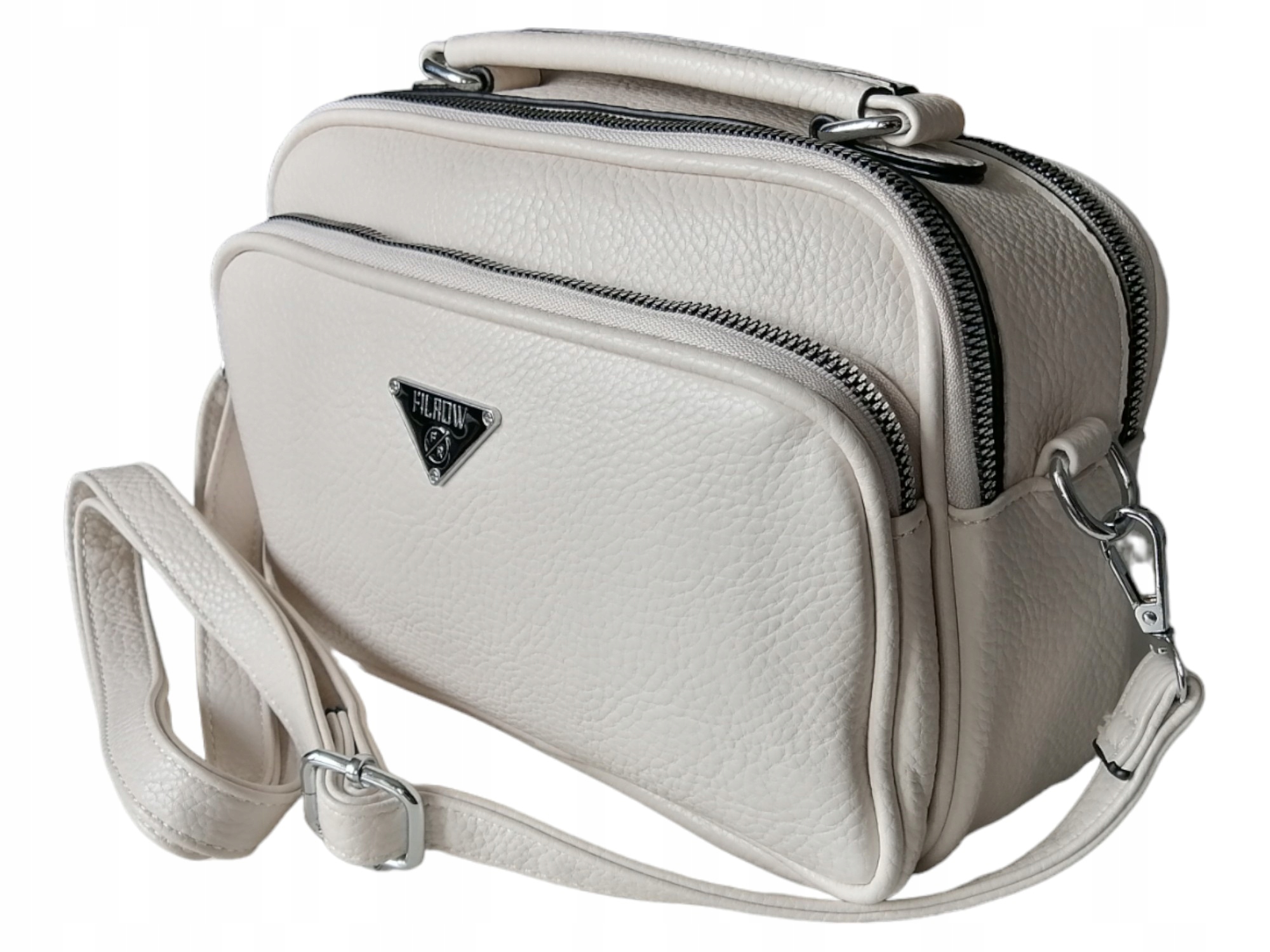 KUFEREK DAMSKI - BEŻOWA TOREBKA DAMSKA - LISTONOSZKA NA RAMIĘ