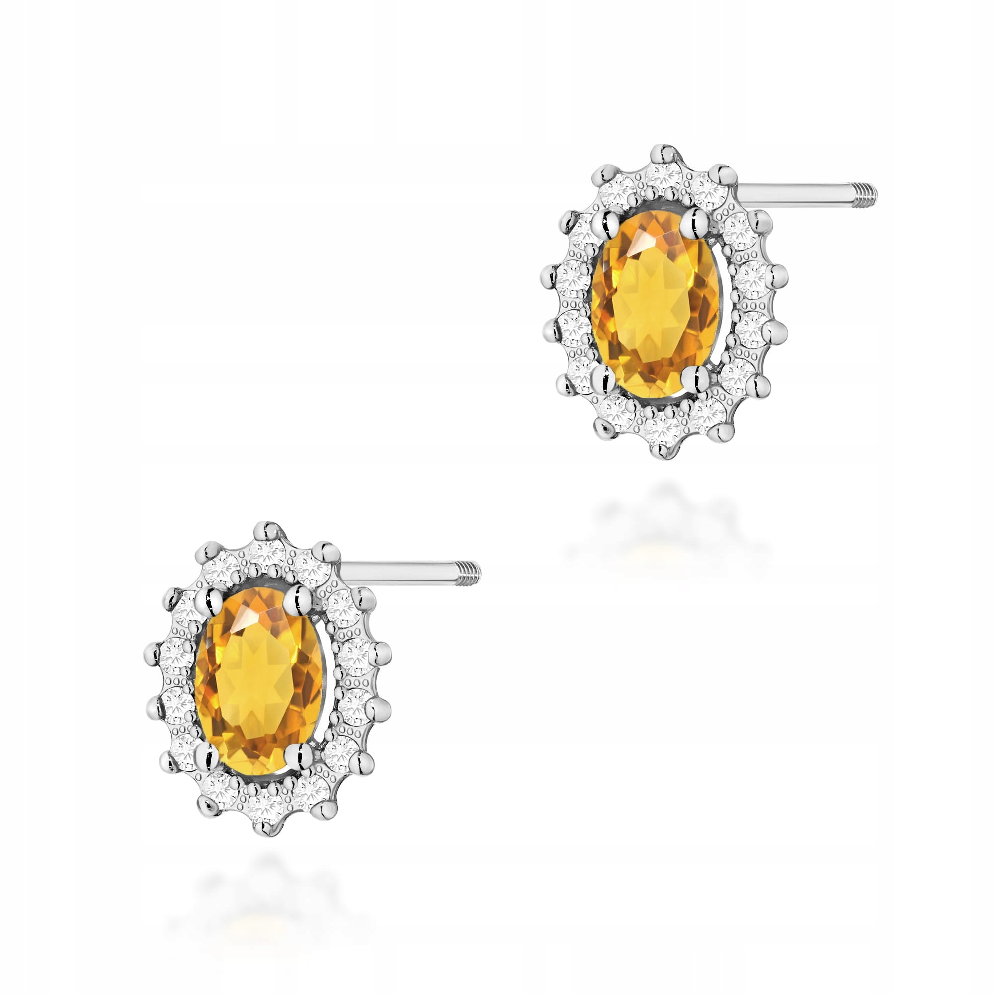Náušnice z bílého zlata 585 šroubovací tyčinky s citronem briliant 0,60 ct