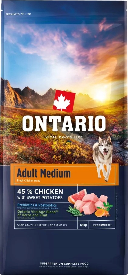 Levně Granule Ontario Adult Medium Chicken &amp; Sweet Potatoes 12kg