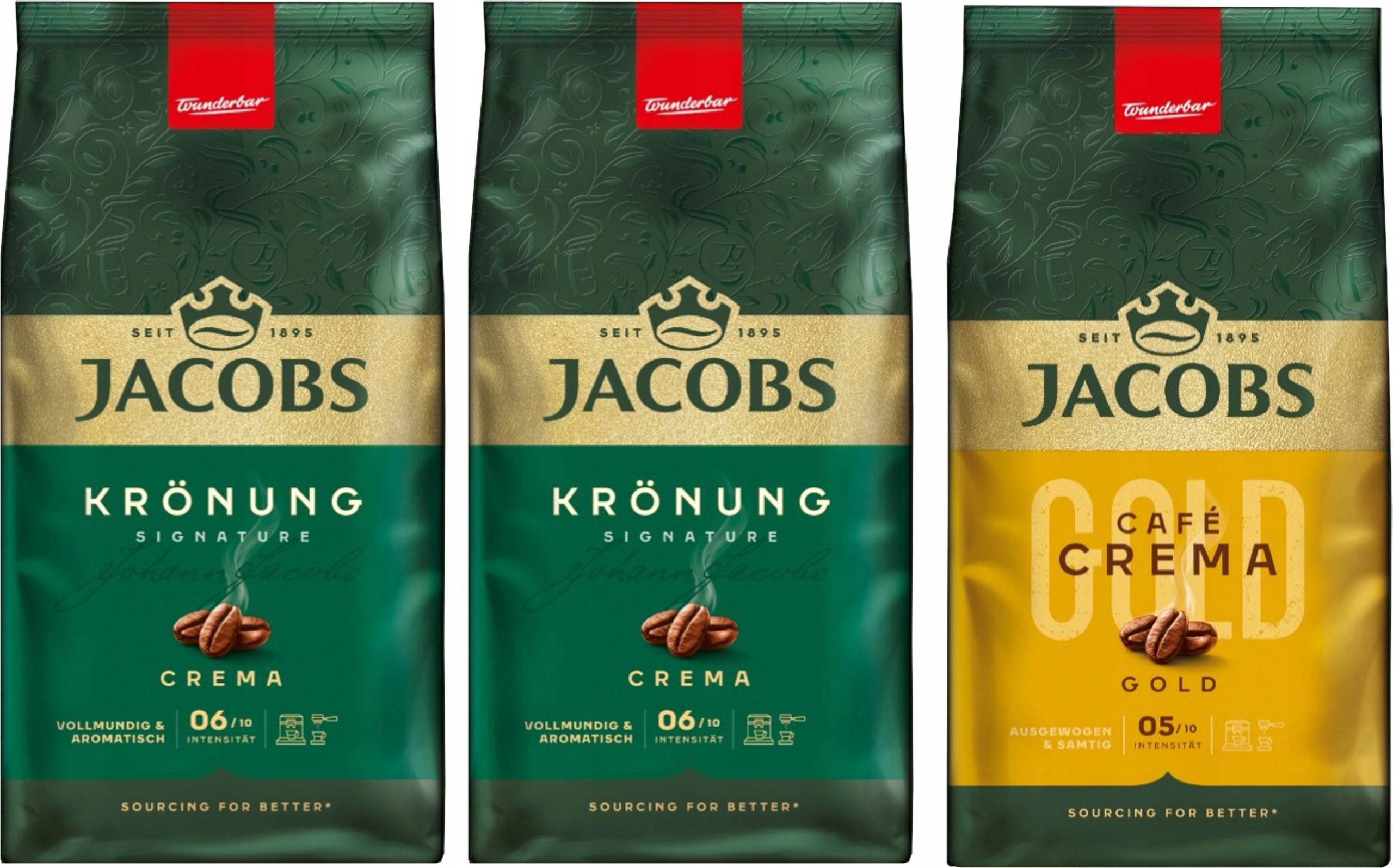 Levně Káva zrnková Jacobs Kronung Crema 2 x 1Kg Jacobs Crema Gold 1Kg sada