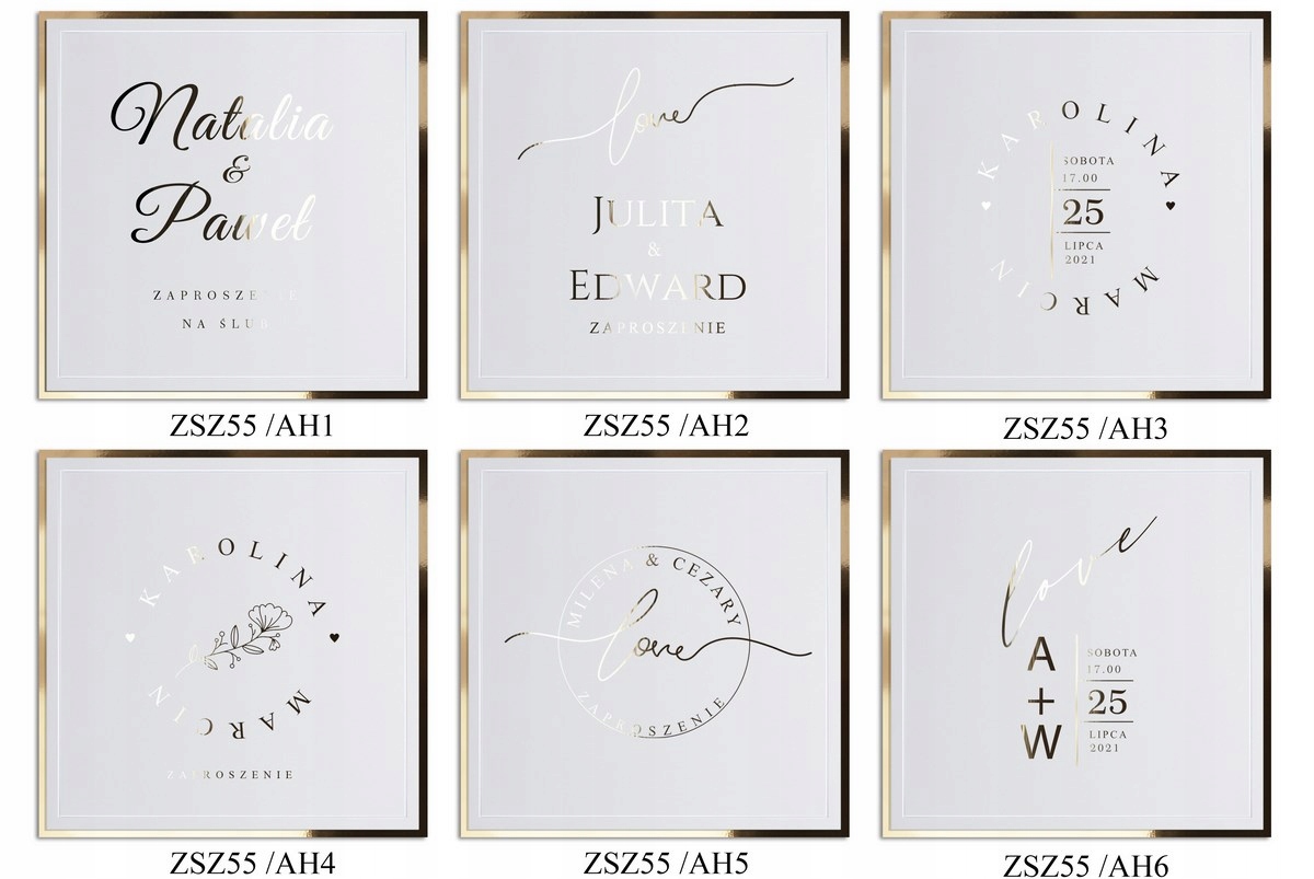 ZAPROSZENIA ŚLUBNE ZŁOTE SREBRNE ŚLUB ROSE GOLD Wykończenie papieru nie dotyczy