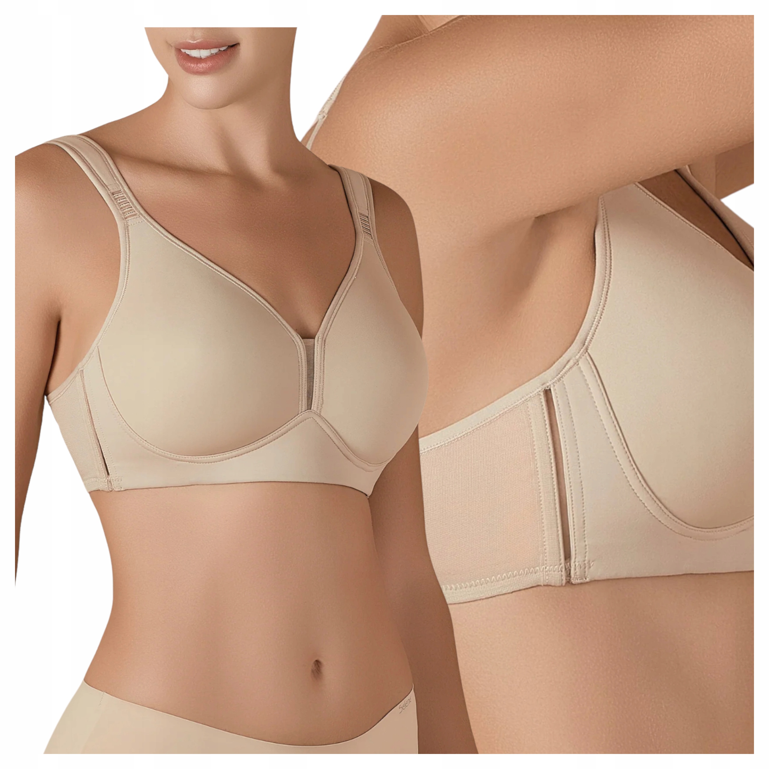Biustonosz Damski Profilowany Bardzo Komfortowy Stanik Fiszbiny Beżowy 85D
