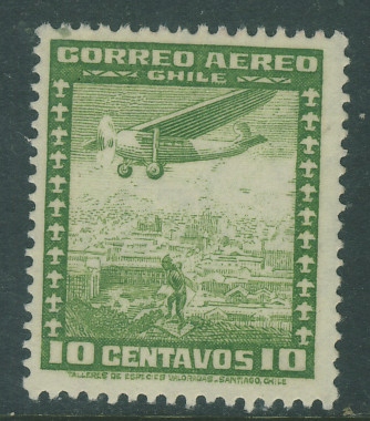 Chile 10 cts. - Samolot , miasto